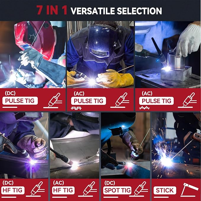 ARCCAPTAIN TIG Welder AC/DC 200Amp with Pulse, Aluminum TIG Welder 110V/220V TIG Welder with Square/Triangular Wave/Stick/MMA/Spot 7 in 1 MultiProcess Welding Machine