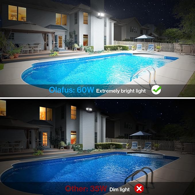 Olafus 60W Flood Lights Dusk to Dawn Outdoor Lighting, IP65 Waterproof LED Security Light with Photocell, 6000LM Dusk Dawn Outside Light, 6500K Brown Exterior Floodlight for Yard Garden Porch