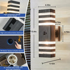 2 Pack Motion Sensor Outdoor Wall Light Fixture Up Down Porch Lights Modern Dusk to Dawn Exterior Sconce Light Wall Mount Outside Coach Lantern for House Front Door Garage (With 4 Dimmable Warm Bulbs)