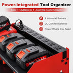 3 layers power tool organizer Loads 150lbs with 4 Cordless Drill Holder and 8 Outlet Power Strip,it’s good choice for husband birthday gift,red