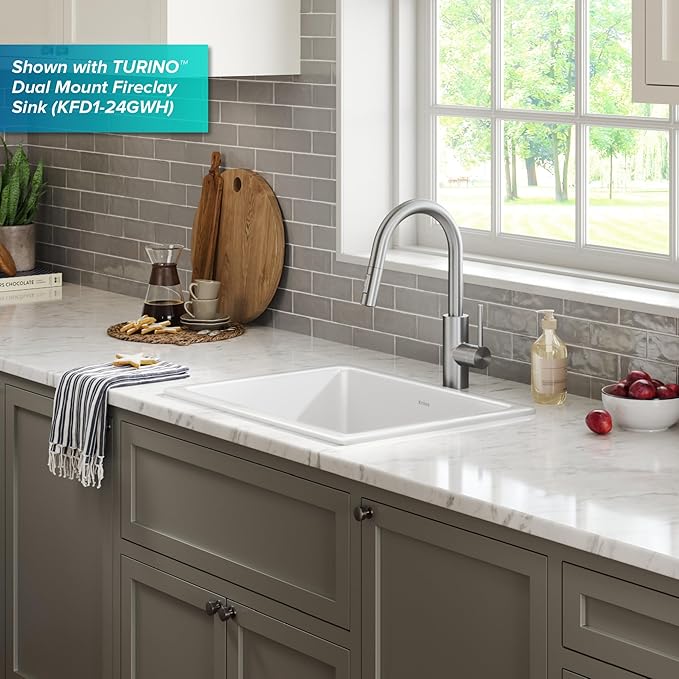 KRAUS Oletto Single Handle Pull Down Kitchen Faucet with QuickDock Top Mount Installation Assembly in Chrome, KPF-2620CH