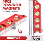 ARROW 6.3-Inch Torpedo Level, Magnetic Leveler with 0°/30°/45°/90° Bubbles, Top-view Windows, Aluminium Alloy Frame, Dual Metric and SAE Scales