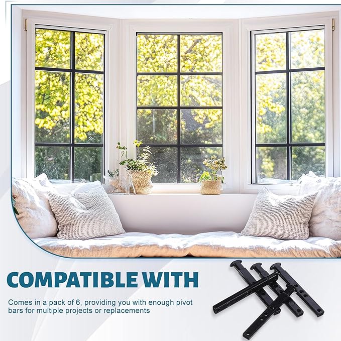 Zonon 6 Pcs 4 Hole Die Cast T Shaped Pivot Bar 3 Inches Mental Window Pivot Bar Sturdy Window Replacement Parts for Home Replacement (Black)