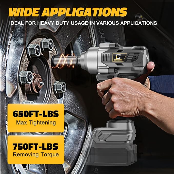 Cordless Impact Wrench 1/2 inch for Dewalt Battery, 750FT-LBS (1000N.m) Brushless Electric Impact Gun Includes LED Work Light, High Torque Impact Driver, Bare Tool Only