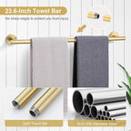TQKAG 5 Piece Bathroom Accessories Set Brushed Gold Bathroom Hardware Set 23.6 Inch Bath Towel Bar Set SUS304 Stainless Steel Towel Rack Set