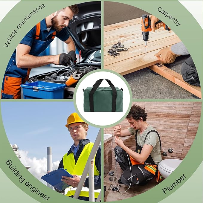 Small Tool Bag,Close Top Wide Mouth Tool Organizer Bag,Large Capacity Tool Bags for Men,Canvas Tool Storage Bag for Storage Handbag for Screwdrivers,Wrench,Pliers Hand Tools (DarkGreen, 20 Inch)