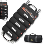 Roll up tool bag organizer with Carabiners - 5 Large Oversized Pockets with Labels-Tool roll bag organizer - Canvas foldable tool Bag organizer | Tool organizer bag for Mechanic, Electrician & more