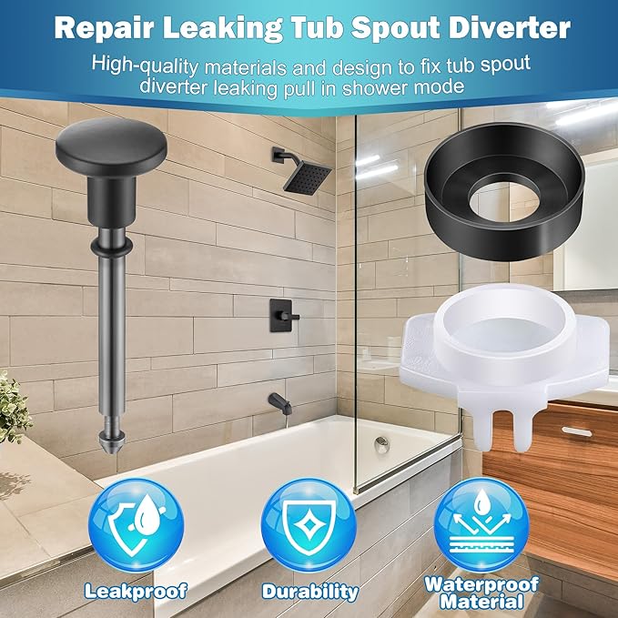 Enhon 2 Set Tub Spout Diverter Repair Kit, Includes 2 x Diverter Valve Stems, 2 x Cup Seals and 2 x Gates, Bathroom Shower Bathtub Leaky Faucet Repair Replacement Parts(Matte Black,Classic)