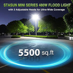 STASUN 2 Pack 480W LED Flood Lights, Mini Series Exterior Floodlights, 48000LM 6000K Daylight White IP66 Waterproof 3 Adjustable Panels Outdoor Security Lighting for Backyard, Driveway, Parking Lot