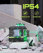 LasGoo Laser Level Self Leveling 360°x3 Green Cross Line Laser Tool for Construction and Picture Hanging, Remote Control, Professional Magnetic Rotating Stand, 2 Rechargeable Batteries - LG-3Ds
