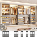 Aheaplus Closet System with 12 Drawers, 8.5-11.5Ft Wood Closet Organizer System with 4 Hanging Rods & 3 Towers, 4Ft & 6Ft L-Shaped Walk-in Closets Wardrobe Organizer Clothes Rack, Set of 3, Grey