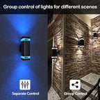 wowlite Smart Up and Down Lights Outdoor 2 Pack, RGBCW Exterior Lighting Fixtures WiFi App Control 2700K-6500K Ambience Wall Sconce Light Color Changing, Black Exterior Lights for House Porch Patio