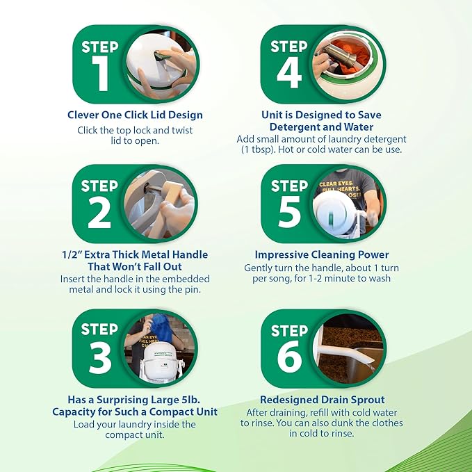 WonderWash Portable Washing Machine for Apartment & Tiny Spaces - Manual Hand Clothes Washer with Retro Design - Clean Laundry Anywhere with Our Countertop, Non-Electric, Small Washer - Blue