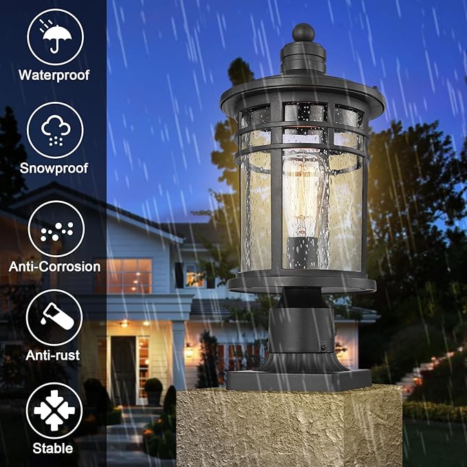 Darkaway Large Outdoor Post Lights Lamp Posts Outdoor Lighting, 17inch Post Lights Waterproof 2 Pack Outdoor Light Fixtures with Glassfor Outside Patio Yard Pathway