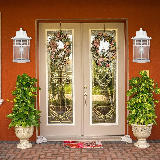 Darkaway Large Outdoor Porch Lights Wall Mount, 15inch Outdoor Wall Sconces with Seeded Glass Waterproof Exterior Lights for Patio Yard House Hallway Doorway Garage(Large, White)