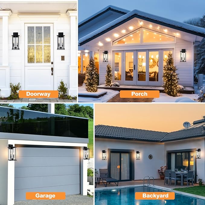 2-Pack Large Outdoor Wall Light, 16" Exterior Lighting Fixtures Wall Mount, 2-Light Waterproof Wall Sconce, Modern Black Outdoor Lamps for Patio, Entryway