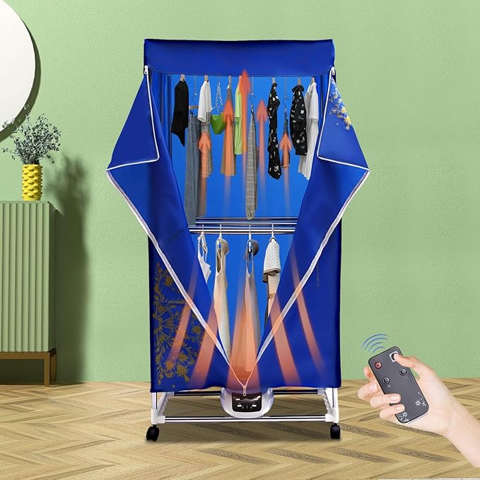 Portable Clothes Dryer, 1200-1500W Electric Dryer Machine with Remote Control & 2-Layer Stainless Steel Tub, Fast-Drying for Apartments, Dorm, RV, Travel