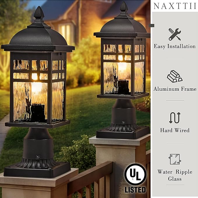 Outdoor Post Light Hard Wired Black Aluminum Pole Lights Outdoor 16 Inch Height Waterproof Column Lighting for Garden Pathway and Fence