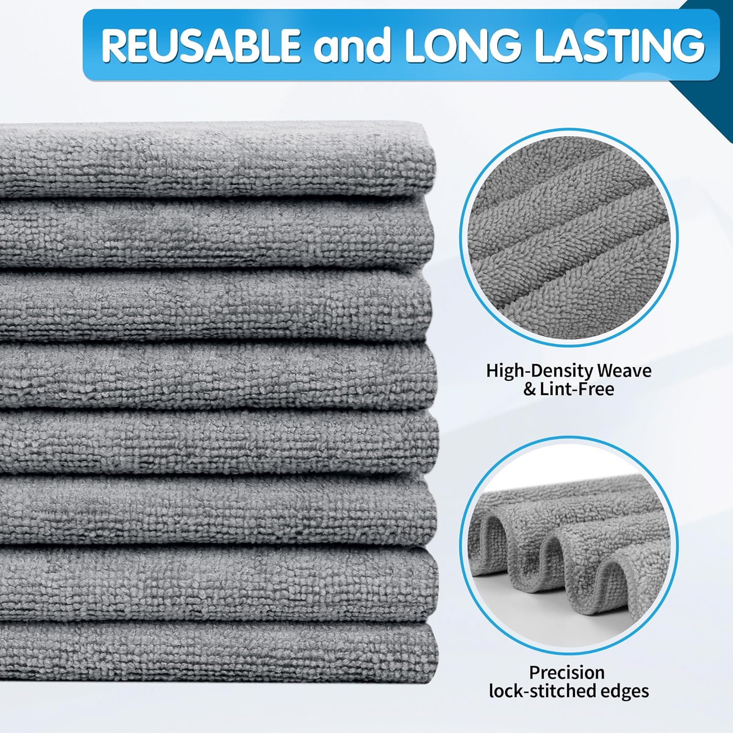 FIXSMITH Grey Microfiber Cleaning Cloth -Pack of 8, Highly Absorbent Cleaning Rags, 16"X12" All Purpose Cleaning Towels for Housekeeping, Kitchen, Car, Lint Free and Reusable Microfiber Towels