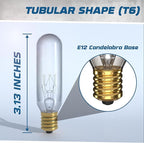 T6 Tubular Incandescent Light Bulb | 25W Clear Dimmable with E12 Candelabra Base, 180 Lumens Brightness | 2700K Warm White Light | Pack of 24