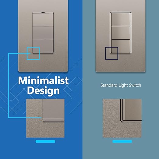 LIDER Minimalist Design Matte Finish Lighted Triple Switch with Screwless Wall Plate, Combination Frameless Decorator Switch with Locator Light, Ground Terminal Single Pole 15A 120V, UL Listed, Nickel