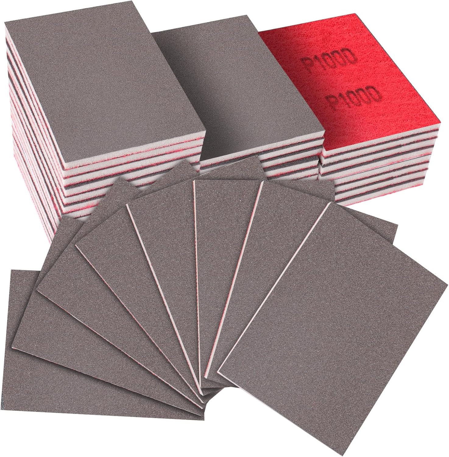 32-Pack 3x4 Inch 1000 Grit Hook & Loop Sanding Sponges - Wet/Dry Foam Pads for Medium-Fine Surface Smoothing on Wood, Metal & Automotive