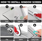 Window Screen Door Repair/Replacement Kit,48" x178" Adjustable Durable Fiberglass Window Screen Mesh,with Spline/Roller/Hook/Clips Screen Door Repair Kit,DIY Window,Porch Sliding Door(Grey)