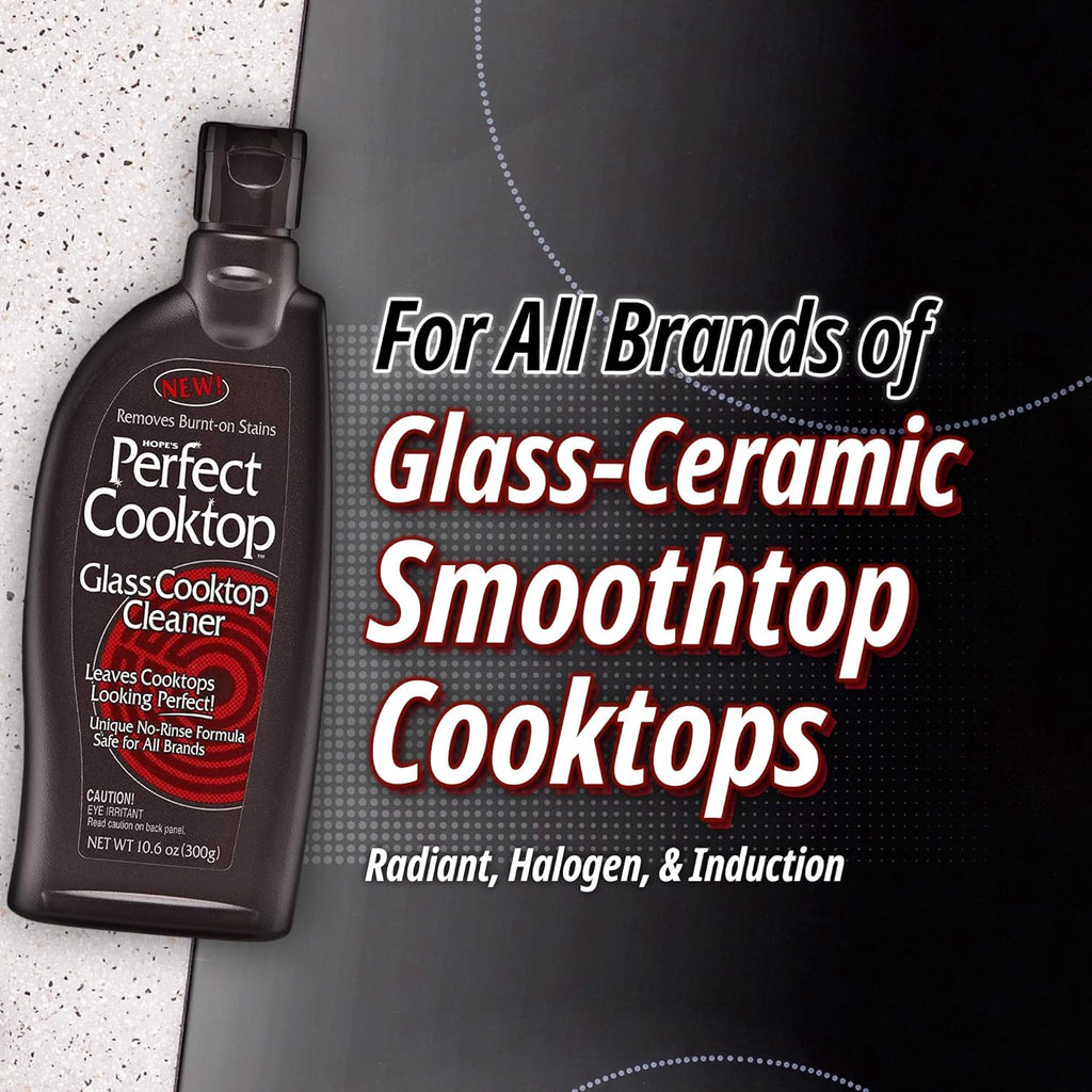 HOPE'S Perfect Cooktop Glass and Ceramic Cooktop and Stove Top Cleaner, Fast Acting and Removes Burnt on Stains from Glass Ceramic Smooth Top Ranges with its No Rinse Formula, 10.6 Oz, Pack of 3