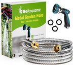 Garden Hose 25 ft, Stainless Steel Metal Water Hose 25 Feet with Nozzle, Flexible, Rust Proof, No-Kink, Heavy Duty, Leakproof 3/4 in Fittings, Lightweight Metal Hose, BT25S Model
