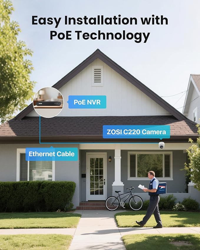 ZOSI C220 4MP 2.5K QHD Add-On PoE IP Camera Outdoor, 1440p Surveillance Outdoor Camera for PoE Security System, 100ft IR Night Vision, AI Human Detection, Two-Way Audio, Only Work with Our NVR