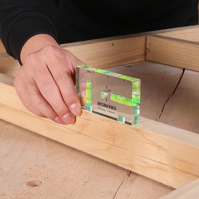 WORKPRO Small Level, 3-3/4 Inch Mini Level Tool, Magnetic Level with 2 Different Bubbles 90°/180°, Shatterproof Cross Check Bubble Level, Pocket Level for Picture Hanging Tool