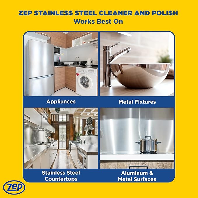 Zep Stainless Steel Cleaner and Polish - 14 oz (Case of 12) ZUSSTL14 - Protects Metal Surfaces From Fingerprints, Soil & Water Spots