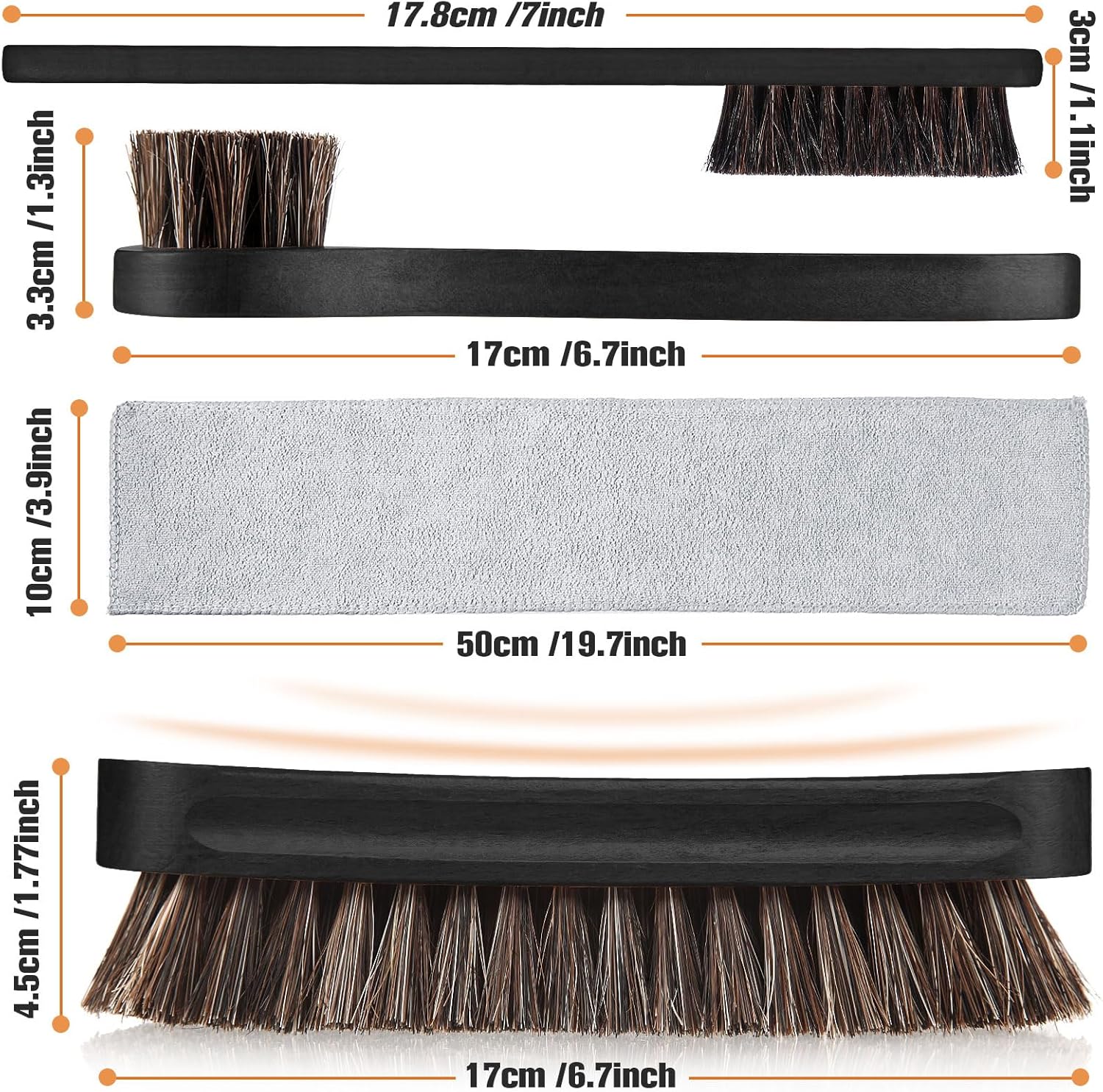 4 Pcs Horsehair Shine Shoes Brush Kit Polish Dauber Applicators Cleaning Leather Shoes Boots Care Brushes Suede Cleaner Brush with Microfiber Shoe Cloth(4 Pcs Black D)