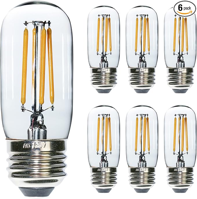 6 pcs T32 T12 Dimmable LED Appliance Light Bulb Range Hood Light Bulb,4W Equivalent to 40W, Clear Glass Warm White, E26 Bulb, Refrigerator Bulb and Indoor Lighting.