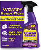 Wizards Power Clean Wheel and Tire Cleaner - Non Caustic and No Acid Biodegradable Interior Car Cleaner - Safe on All Kinds of Wheels - Dissolves Grease, Brake Dust and Road Grime - 22 oz