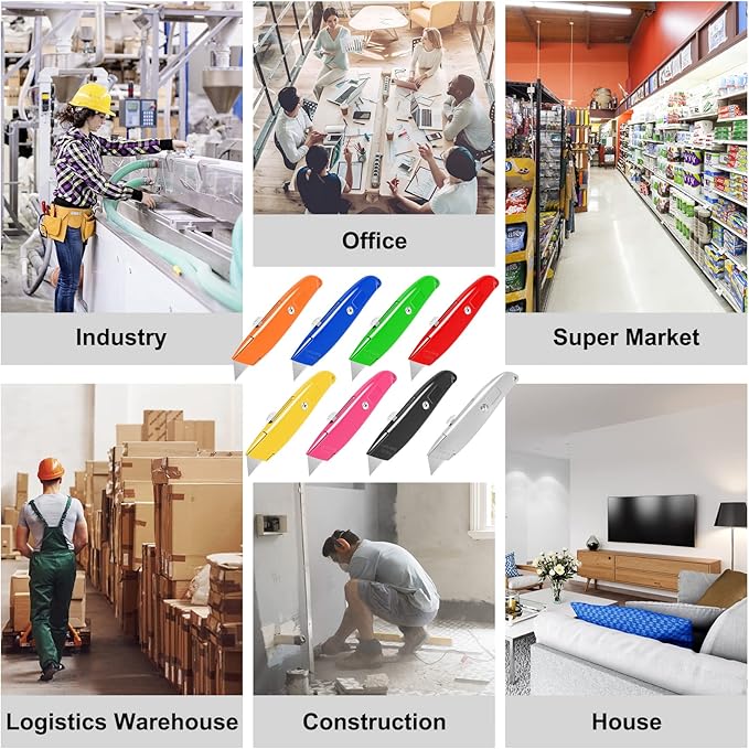 DIYSELF 8 Pack Box Cutters, Premium Utility Knife, Box Cutter Retractable Heavy Duty, Box Opener, Razor Blades Utility Knife for Cardboard and Boxes