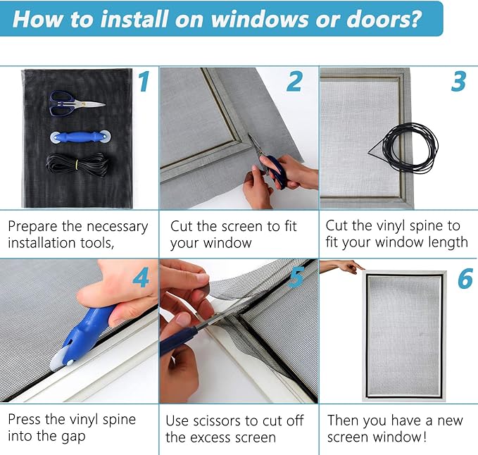Pet Screen Replacement Door Repair Kit 72'' x 2 Feet Thicken Charcoal Fiberglass Pet Screen Mesh Scratch- Against for Families with Cat or Dog Suitable for Windows, Doors and Porches