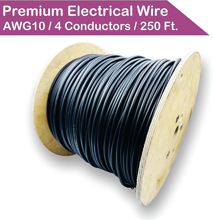 NATIONAL Wire & Cable – 10 AWG 4-Conductor Premium Copper Wire, 250 ft, Stranded | Made in USA, Heavy-Duty Flexible Jacket | Automotive, Solar, Battery, Indoor and Outdoor Use