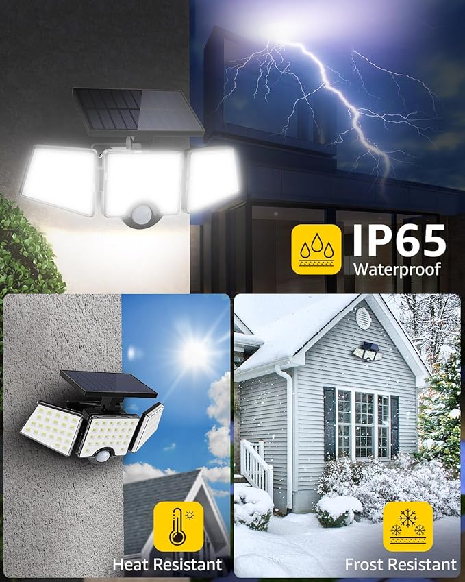 LE Solar Lights for Outside, Solar Lights Outdoor with Motion Sensor, WL4000 High Brightness, 3 Adjustable Heads 270° Wide Lighting Angle, IP65 Waterproof, Wireless Wall Lamp for Yard Garage, 2 Packs