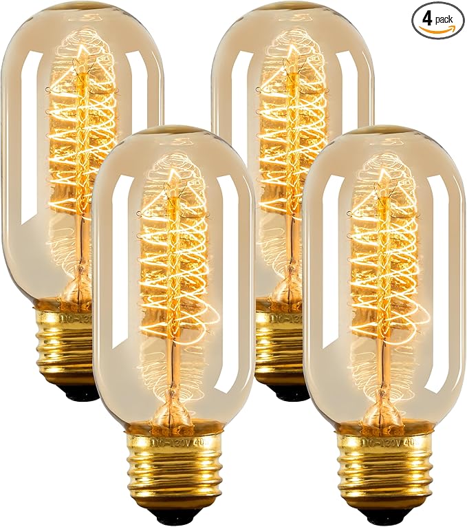 Edison Bulbs,4-Pack Vingtage Filament Light Bulb,T45 2700K Warm Light 40 Watt,110V-130V E26/E27 Base Dimmable Decorative Antique Screw Light Bulbs for Home Lighting Fixtures