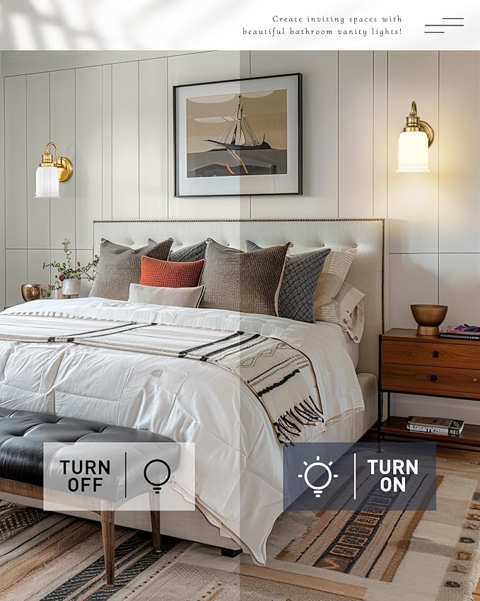 HWH Modern Bathroom Wall Sconces, 1-Light Vanity Light Wall Lamp with Frosted White Bell-Shaped Glass, Brushed Gold Finish, 5HZG106B BG