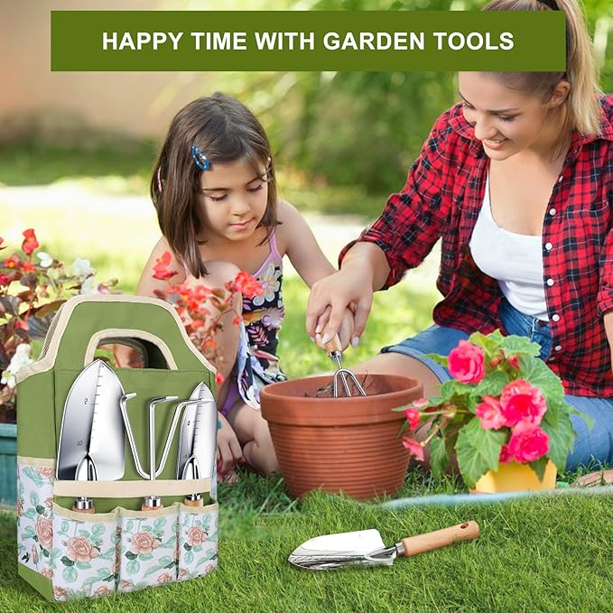 Kynup Gardening Tools, Garden Tools Set-9 Piece, Gardening Tool Kit with Cultivators, Ideal Garden Hand Tool Gifts for Women, Thickened Stainless Steel, Rust-Proof, Gardening Supplies, Garden Stuff
