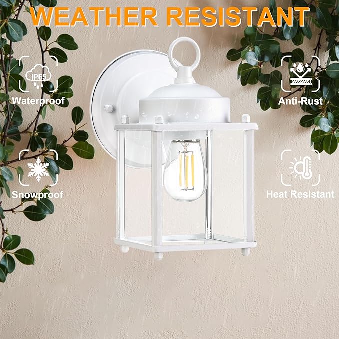 GRUENLICH Outdoor Wall Sconce, Exterior Wall Lighting Fixtures with Clear Glass, Front Porch Lighting, Outdoor Lights for Patio, Doorway, White, 4 Pack