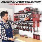 Power Tool Organizer Wall Mount, 4 Layer Heavy Duty Metal Tool Storage Rack, Power Tool Shelf Battery Storage with 8 Cordless Drill Holder，Utility Racks for Garage Workshop
