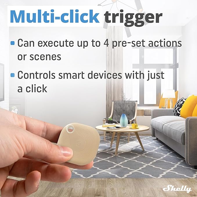 Shelly Blu Button Tough Mocha | Bluetooth-Operated Multi-click Action and Scenes Activation Button | Versatile Control | Home Automation | IP54 Waterproof | Highly resilient | Broad range