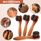 4 Pcs Horsehair Shine Shoes Brush Kit Polish Dauber Applicators Cleaning Leather Shoes Boots Care Brushes Suede Cleaner Brush with Microfiber Shoe Cloth(Brown Handle B)