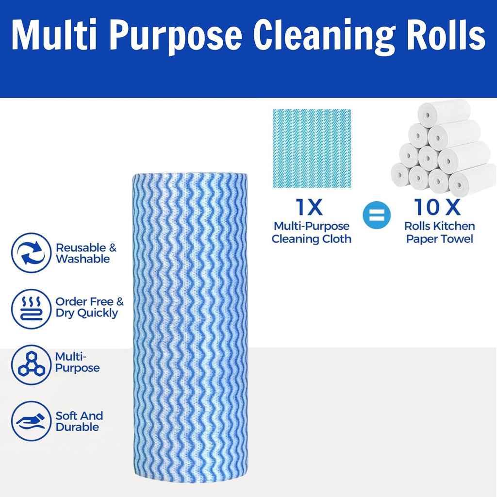 Reusable Cleaning Cloths Kitchen Paper Towels Washable Rolls Dish Cloths Dish Towels Handi Wipes,Quick Dry,Blue, 50 Ct/Roll,Total 2 Rolls