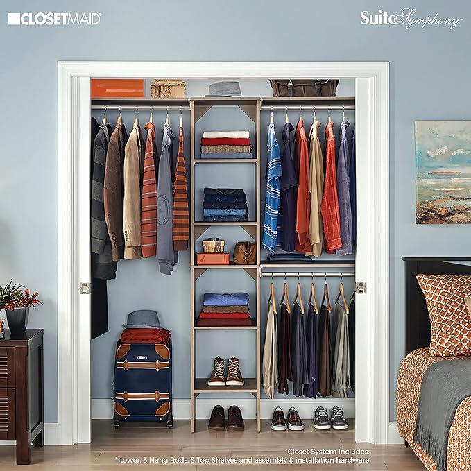 ClosetMaid 1951140 SuiteSymphony 16-Inch Closet Organizer with Shelves, Natural Gray