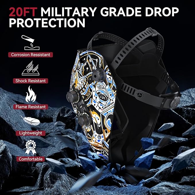 ARCCAPTAIN 3.94"X3.66" Large Viewing Screen Welding Helmet, True Color Auto Darkening Welding Hood, Solar Powered 4 Arc Sensor, Wide Shade 4-5/5-9/9-13 Welding Mask (Skeleton Technology)