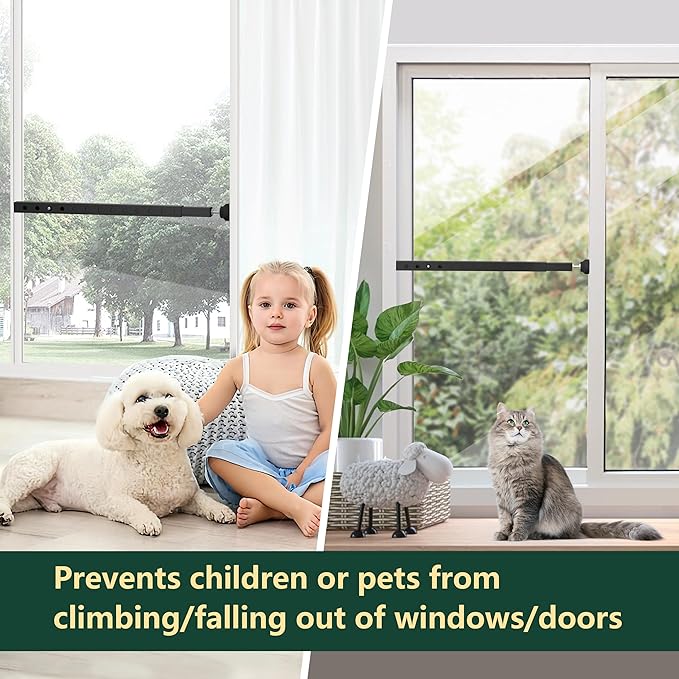 Adjustable Window Security Bars Vertical, Heavy Duty Sliding Patio Glass Door Lock Bar with Rubber Feet, 17-33 inch Window Safety Stopper for Up and Down Windows -Black 1 PCS Patented